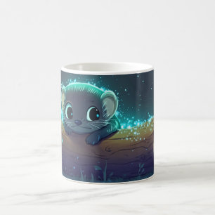 Taza De Café lindo mapache de dibujos animados en un entorno ot