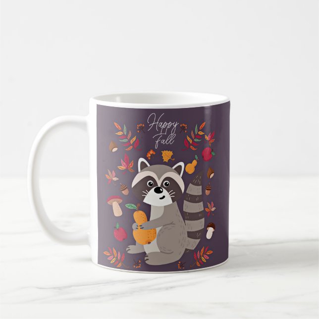 Taza De Café Lindo mapache de otoño con texto personalizado  (Izquierda)