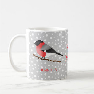 Taza De Café Lindo pájaro de Navidad Camachuelo común y nombre