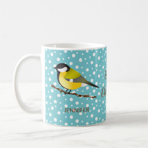 Taza De Café Lindo pájaro de Navidad Carbonero Común Parus Majo