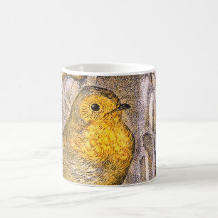 Taza De Café Lindo pájaro Robin vintage en una rama nevada
