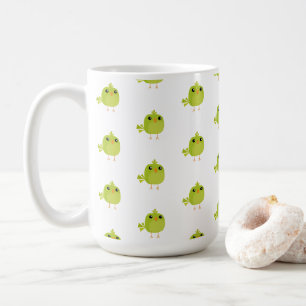 Taza De Café Lindo Pájaro Verde Dibujo Animado