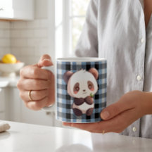 Lindo Panda Kawaii de Cuadro Azul de Búfalo