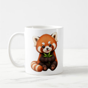 Taza De Café Lindo Panda Rojo Sosteniendo Bambú
