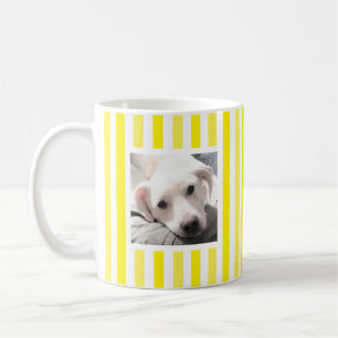 Taza De Café Lindo par de fotos a rayas blancas y amarillas