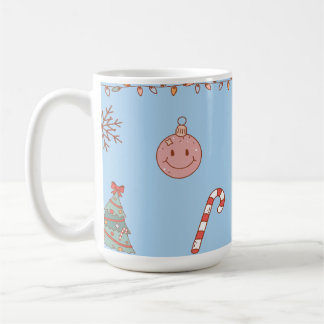 Taza De Café Lindo Pastel Nostálgico Retro Navidad Azul Claro