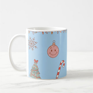 Taza De Café Lindo Pastel Nostálgico Retro Navidad Azul Claro
