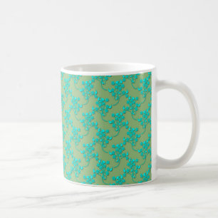 Taza De Café Lindo patrón floral en azul turquesa sobre verde