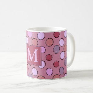 Taza De Café Lindo patrón monograma de lunares rosados