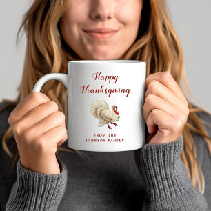 Taza De Café Lindo Pavo Blanco Vintage Feliz Día de Acción de G