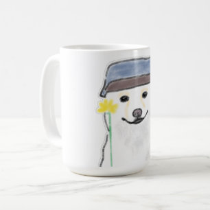 Taza De Café Lindo perro blanco con sombrero sosteniendo flor a