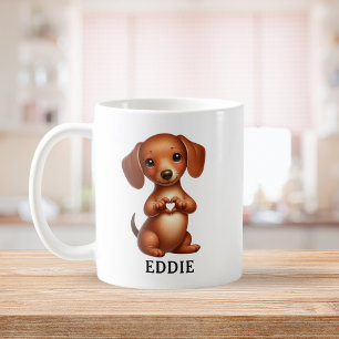 Taza De Café Lindo perro dachshund creando un corazón con patas