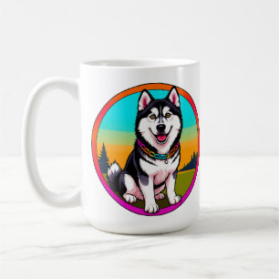 Taza De Café Lindo perro husky de dibujos animados con collar