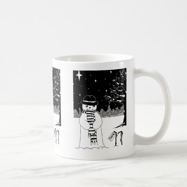 Taza De Café lindo snowman sonriendo escena de nieve para navid (Derecha)
