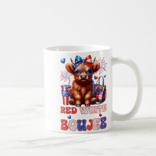 Taza De Café Lindo Vaca Highland Rojo Blanco Y Boujee 4 De Juli