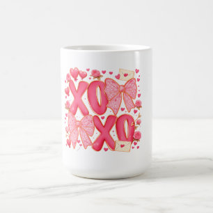 Taza De Café Lindo XOXO lazos de San Valentín Corazones Rosa Co