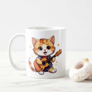 Taza De Café lindo y genial gato pequeño tocando la guitarra