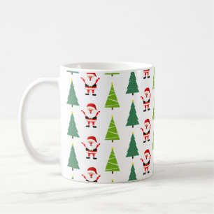 Taza De Café Lindos árboles de Navidad y patrón de Papá Noel Bl