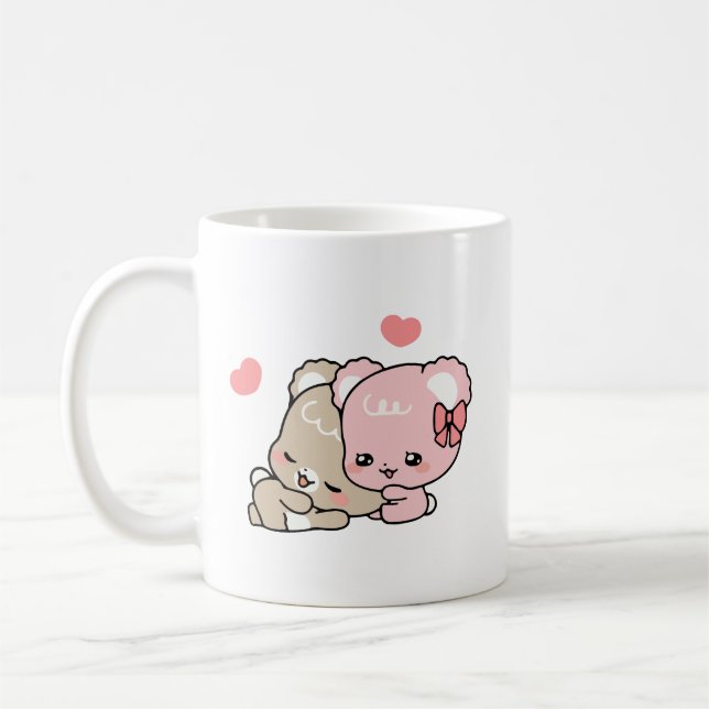 Taza De Café lindos cachorros de azúcar abrazos amor (Izquierda)