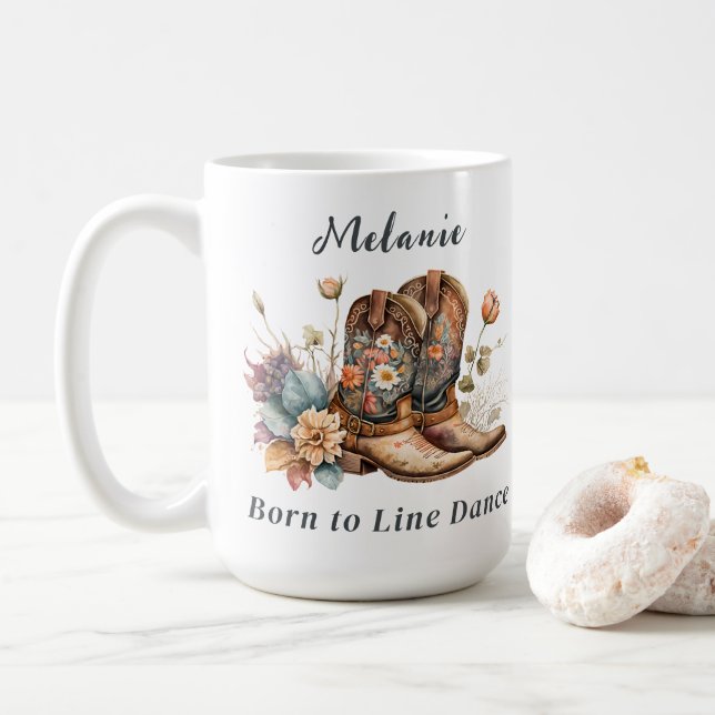 Taza De Café Line Dance Country Western Boots Flowers Mug (Con donut)
