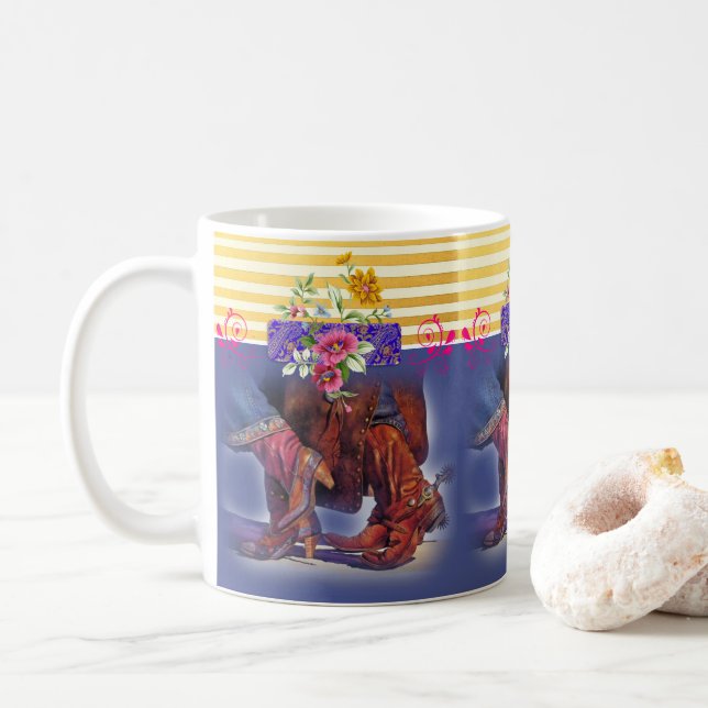 Taza De Café Line Dancing Country Strin Yellow Blue Mug (Con donut)