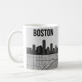 Taza De Café Línea aérea de Boston Massachusetts con mapa