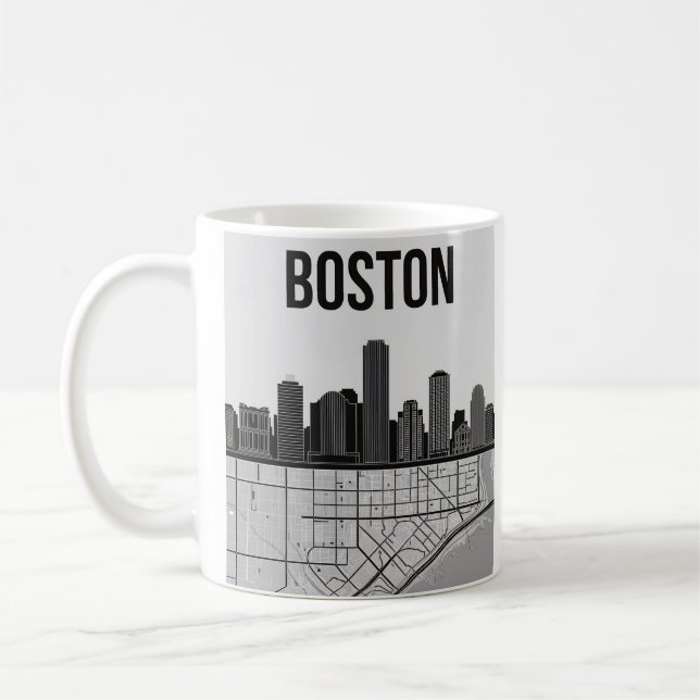 Taza De Café Línea aérea de Boston Massachusetts con mapa (Izquierda)