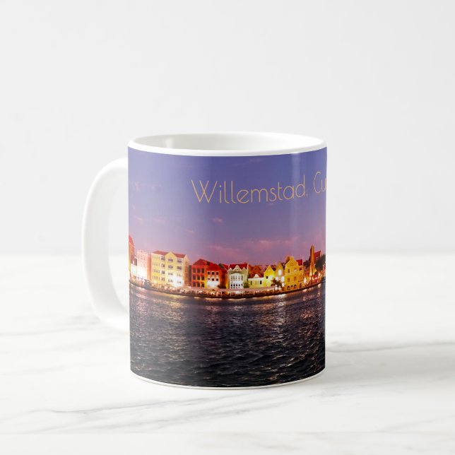 Taza De Café Línea aérea de Willemstad de noche (Anverso izquierdo)