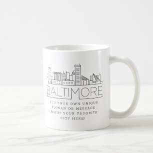 Taza De Café Línea aérea estilizada de Baltimore   Lema Perso