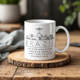 Taza De Café Línea aérea estilizada de Brasil | Lema Personaliz