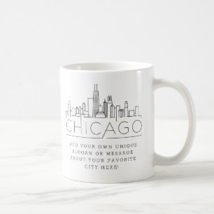 Taza De Café Línea aérea estilizada de Chicago   Lema Persona