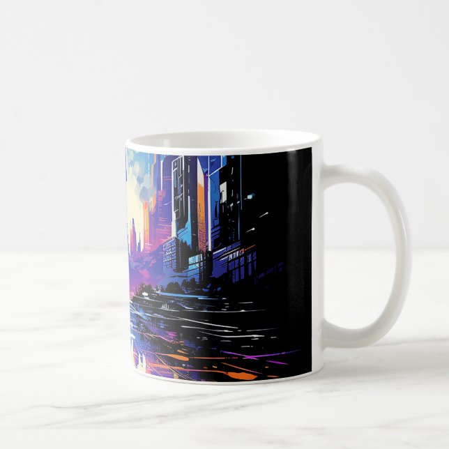 Taza De Café Línea aérea futurista de Cyberpunk City (Derecha)