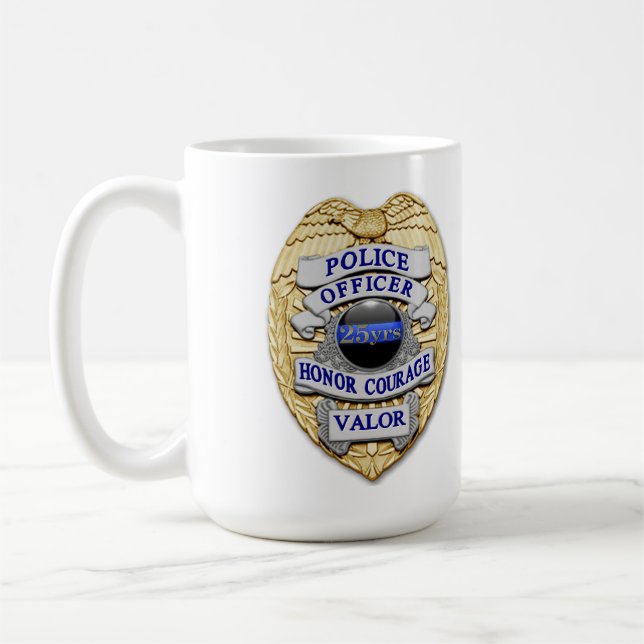 Taza De Café Línea Azul delgada - Insignia policial de 25 años  (Izquierda)