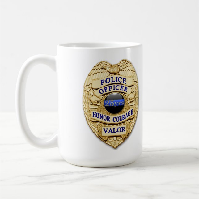 Taza De Café Línea Azul delgada - Insignia policial de 25 años  (Izquierda)