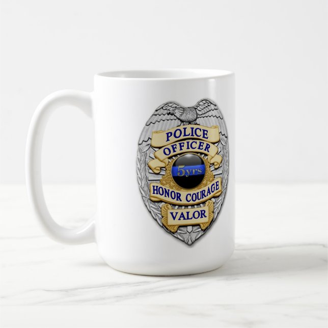 Taza De Café Línea Azul delgada - Insignia policial de 5 años d (Izquierda)