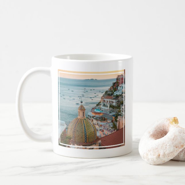 Taza De Café Línea costera | Positano, Costa Amalfitana, Italia (Con donut)