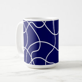 Taza De Café Línea de arte: Blanco sobre azul oscuro