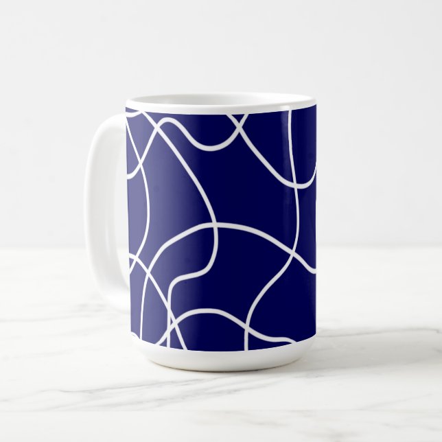 Taza De Café Línea de arte: Blanco sobre azul oscuro (Anverso izquierdo)