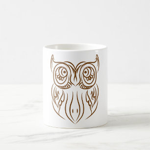 Taza De Café Línea de arte de búho tribal moderno marrón abstra