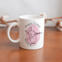 Línea de arte de conejito lindo huevo rosa primave