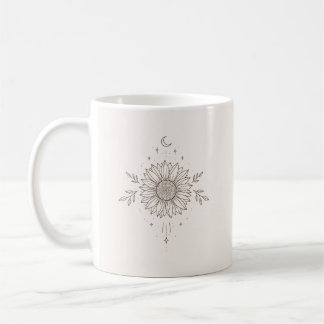 Taza De Café Línea de Arte de Girasol Luna
