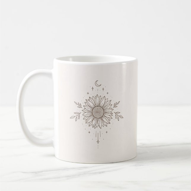 Taza De Café Línea de Arte de Girasol Luna (Izquierda)