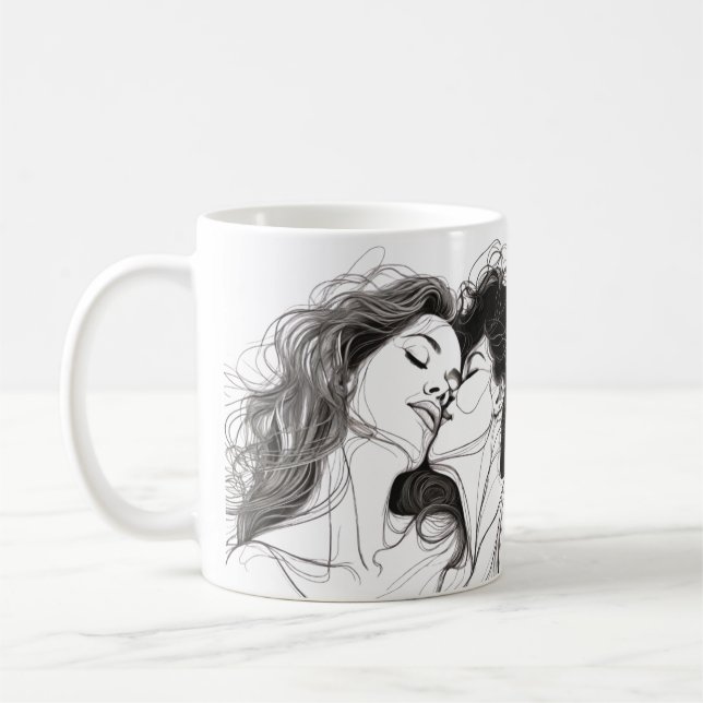 Taza De Café Línea de besos lésbicos de Lesbianas con un bonito (Izquierda)
