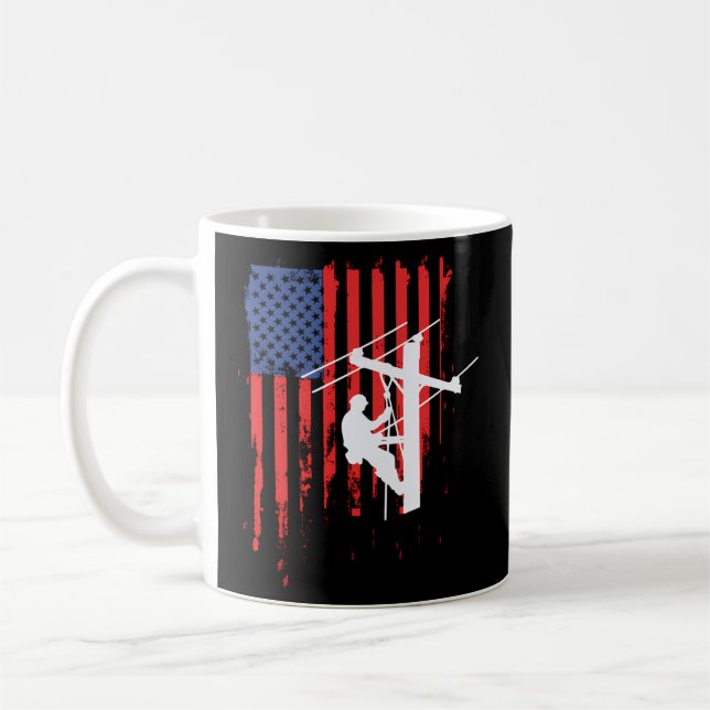 Taza De Café Línea de cable de bandera de Estados Unidos (Izquierda)