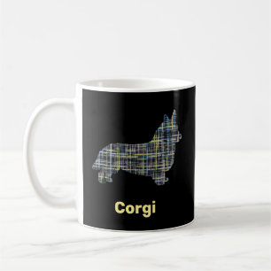 Taza De Café Línea de cuadrícula amarilla y negra de Corgi