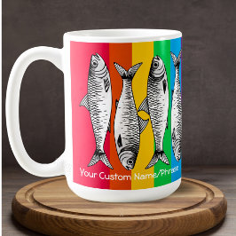 Taza De Café Línea de sardinas de arte pop con nombre personali