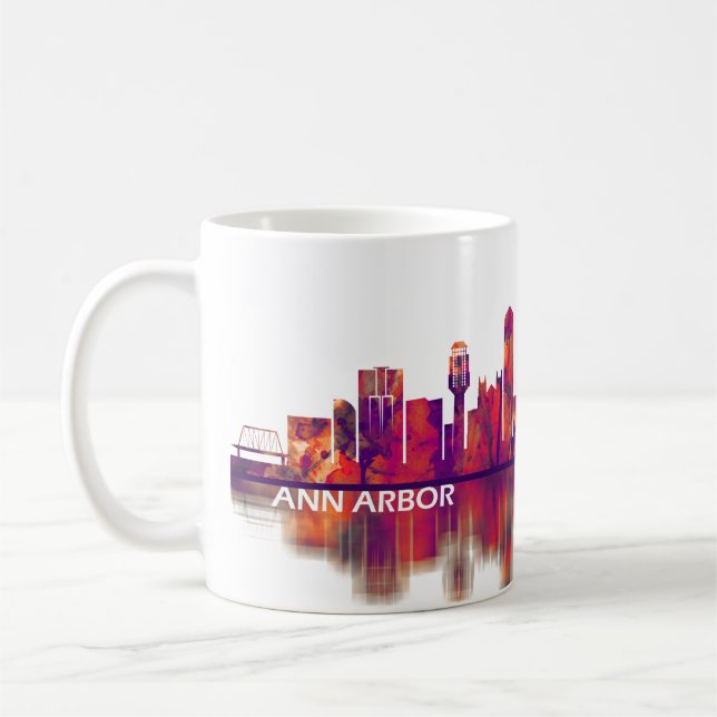 Taza De Café Línea de Skyline de Ann Arbor Michigan (Izquierda)