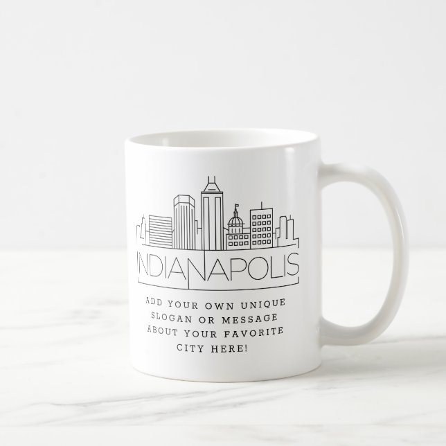 Taza De Café Línea de Skyline Estilizada de Indianápolis | Lema (Derecha)
