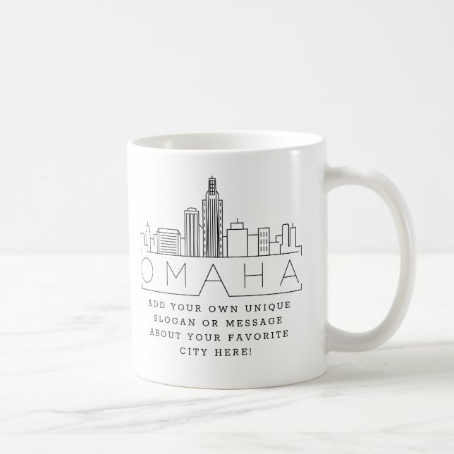 Taza De Café Línea de Skyline estilizada de Omaha | Personaliza (Derecha)