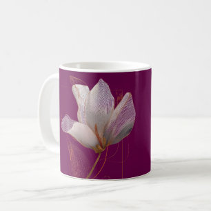 Taza De Café Línea dorada de magnolia blanca Magenta